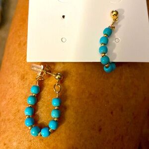 Turquoise & gold Bead loose hoop earrings.
